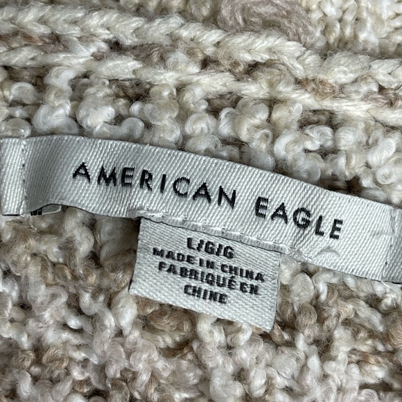 American Eagle Fair Isle Cream Blue Turtleneck Knit Sweater Cozy Winter Size Lg - Picture 12 of 13